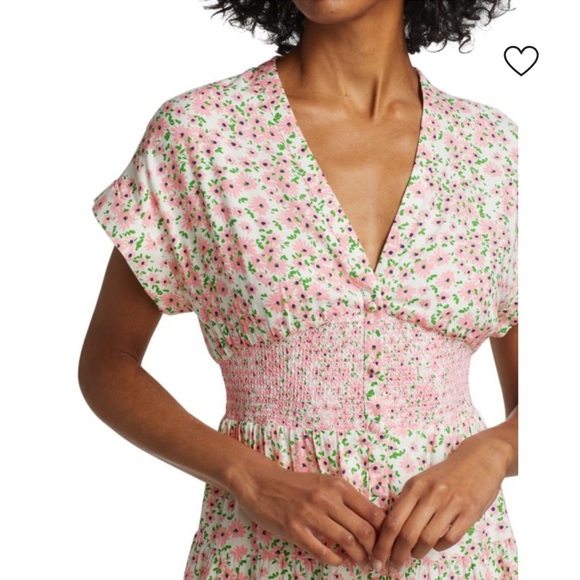 🥑Alice + Olivia Keela Floral Print Smocked Button-Front Dress size 12 - Picture 12 of 13